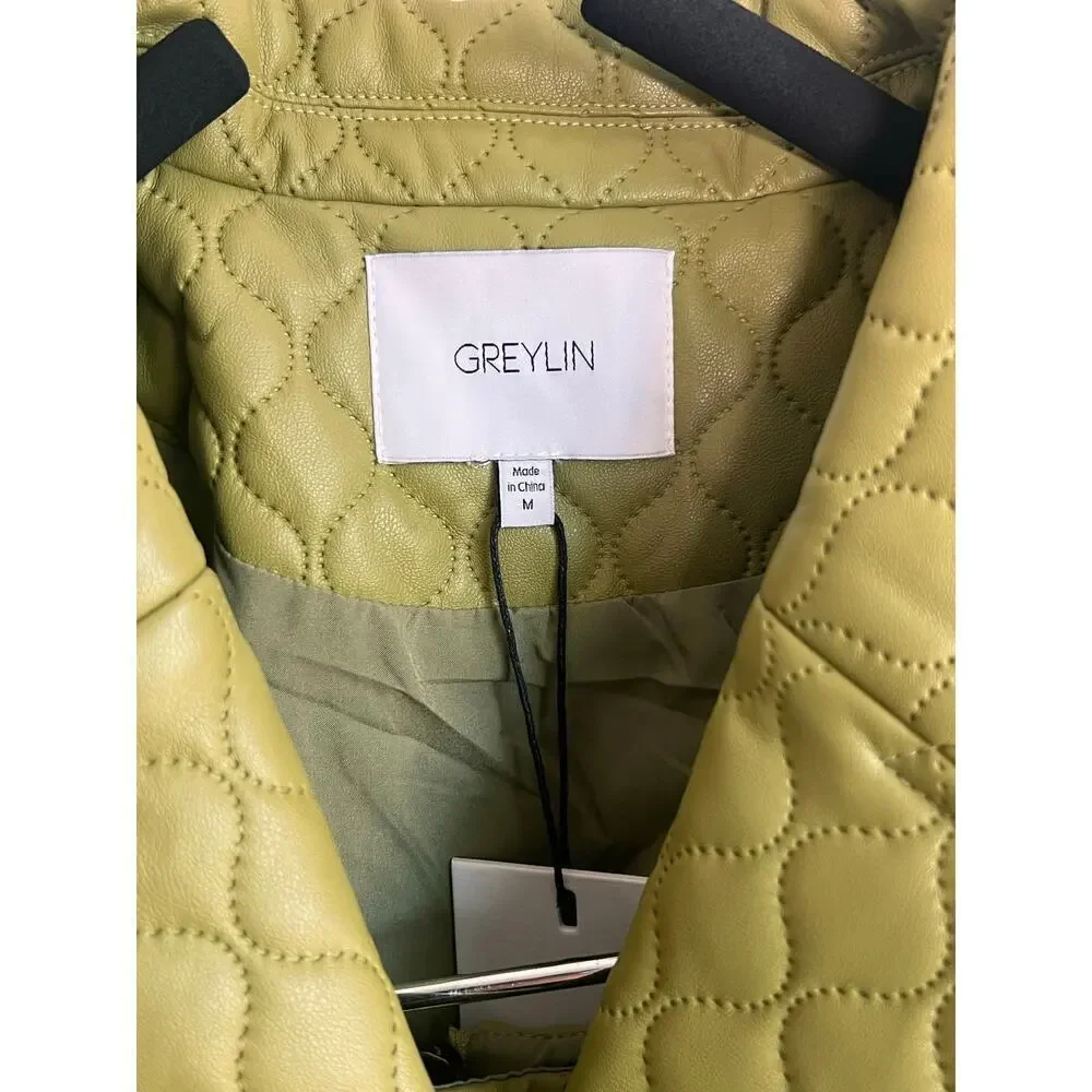 Greylin Sandra Quilted Vegan Leather Jacket & Mini Skirt Algae Green Set M